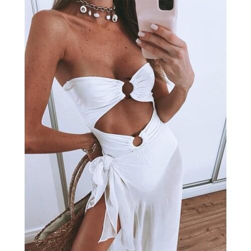 2021 New White Swimwear Cover Up Women One Piece Swimsuit Girl Beach Bathing Suit Monokini Swim Biquini