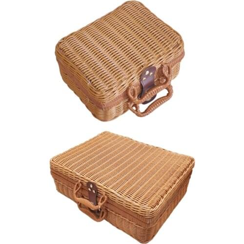 Rattan Outdoor Picnic Basket Storage Suitcase Country Style Hamper with Handle