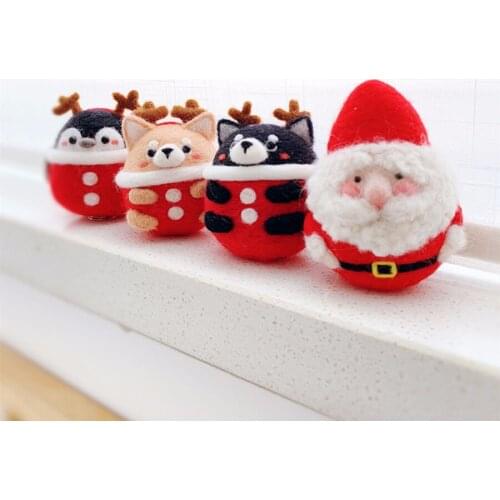 Christmas Children Gift Wool Felt Poke DIY Handmade Materials Penguin Shiba Inu Santa Christmas Decoration for Home