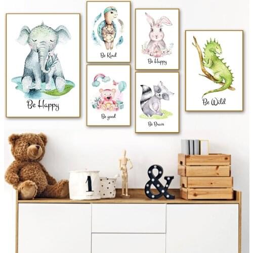Safari Animals Canvas Poster Nursery Tortoise Rabbit Be Kind Wall Art Print Modern Painting Nordic Kid Bedroom Decor Pictures