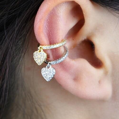 2 Colors Simple Style Clip Earrings Drop Heart Shape Paved White Cz Dainty Jewelry For Women Wedding Gift 2020 New Cute Design