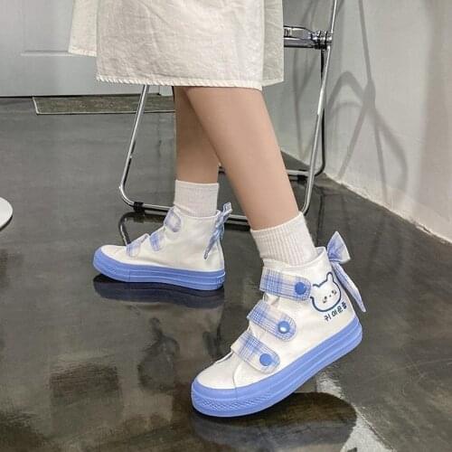 Spring and Autumn High Top Kawaii Shoes Childrens Sports Shoes Japanese Sweet Lolita Lovely Student Canvas 2021 Leisure Velcro