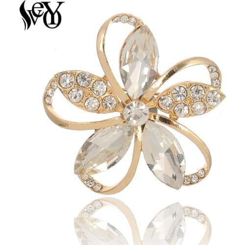 VEYO Snowflake Crystal Brooch Pin Flower Brooches Women Clothes Accessories Jewelry