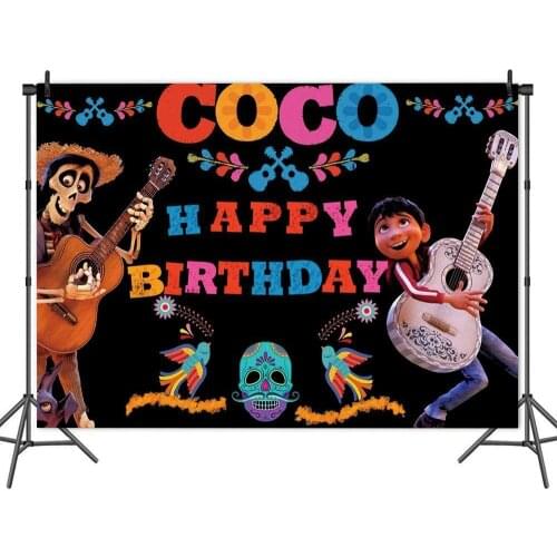 Cartoon Skull Cute Boy Cocoa Guitar Music Party Backdrop Childs Birthday Table Decoration Photography Background Vinyl Banner