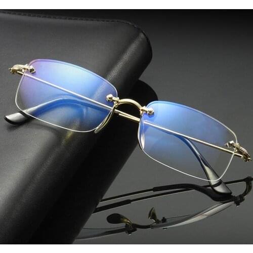 Frameless Anti-blue Light Bifocal Reading Glasses HD Lens Comfortable Presbyopic Glasses Unisex 1.0 1.5 to 3.5 4.0