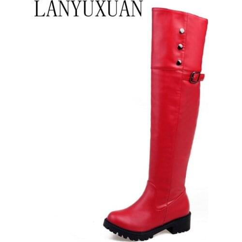 LANYUXUAN Botas Super Big Size 30- 52 Women Over Knee Half Wedge Boots Woman Snow Botas Fashion Winter Warm Footwear Shoes X-01