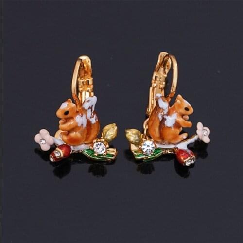 Female Ttide Ins Niche Design Light Luxury Enamel Color Glaze Snow Squirrel Mushroom Berry Small Animal Ear Hook Earrings