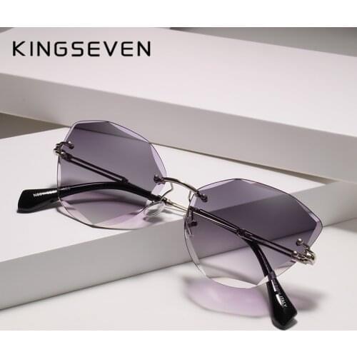 KINGSEVEN Design Rimless Fashion Cat Eye Sunglasses Women Gradient Driving UV400 Sun Glasses Clear Vintage Eyewear Oculos N801