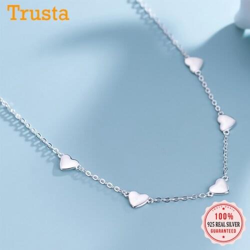 TrustDavis Heart Choker Necklace Link Chain Party Romantic Heart Charm For Women Fashion 925 Sterling Silver Jewelry Gift DA1903