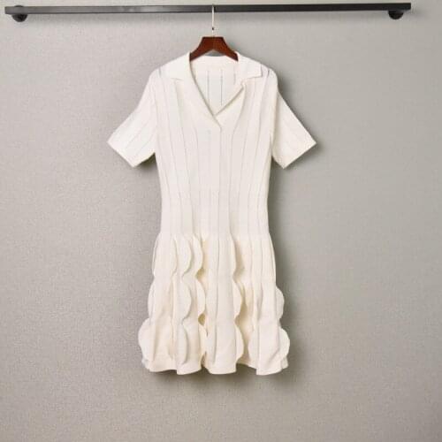 Runway Designers Dress 2021 Women High Quality Elegant White Black Knitted Sweater Dresses for Women Short Sleeve Vestidos Mujer