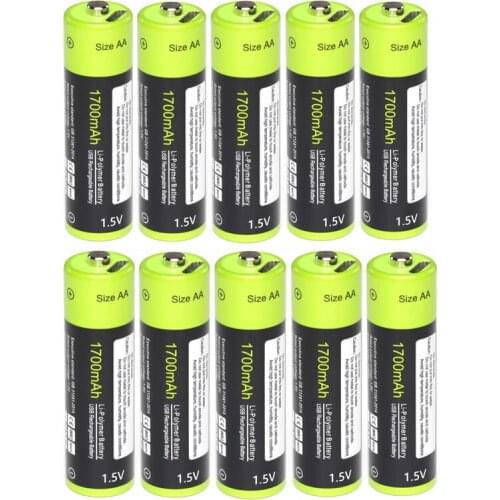 ZNTER 10pcs ZNTER 1.5V AA 1700MAH li-polymer lithium li-ion rechargeable battery with USB charging line USB Battery