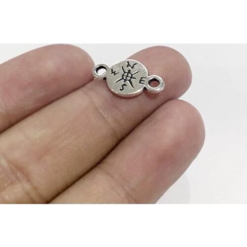 10 pcs Silver Color Compass Charms Connector DIY Metal Bracelet Necklace Jewelry Findings Antique Pendants 16x9mm