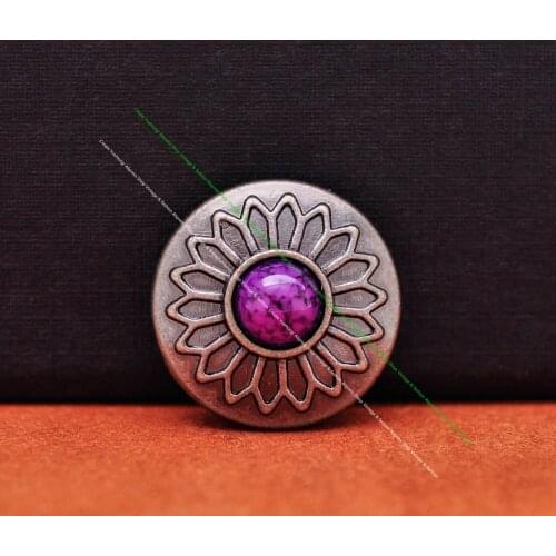 10X Antque Silver Purple Turquoise Floral Concho for Leathercraft Belt Western Saddle Holster Wallet Case Decoration
