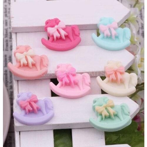 150pcs Mixed colors Kawaii Cute rocking horse Little Flatback Resin Cabochon crafts DIY 25mm Baby shower Fairy Kei