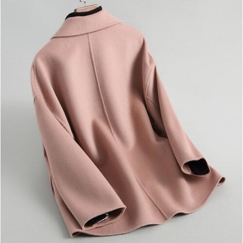 2020 Winter Fashions Women Wool Coat Pink Cashmere Female Jacket Double Breasted Short Wool Coats Outerwear 38007LW354