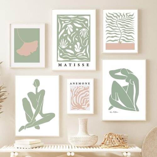 Abstract Girl Ginkgo Coral Anemone Leaves Wall Art Canvas Painting Nordic Posters And Prints Wall Pictures For Living Room Decor