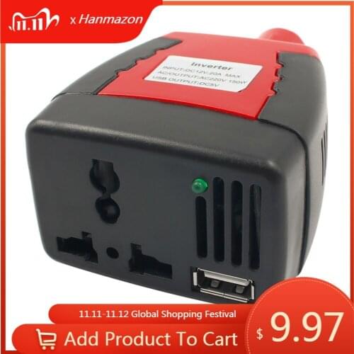 Best price 150W 12v DC to 110V AC UK EU AC Power Inverter 2.1A 75W USB Port Output With Cigarette Lighter Car Charger