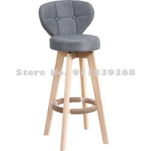 Nordic Bar Chair Solid Wood Luxury High Stool Household Back Rotation Modern Simple Bar Chair Front Desk Stool
