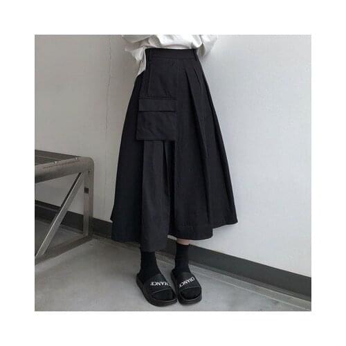 Black Skirt, a-line skirt, high waist, summer new style pocket cover cross-show Thin medium-length Hepburn style skirt woman