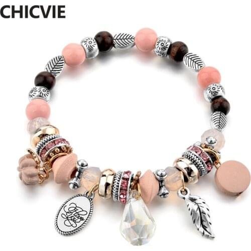 CHICVIE Femme Vintage Boho Bijoux Ethnic Jewelry Feather And Leave Bracelets & Bangles For Women Beads Charm Bracelet SBR170121