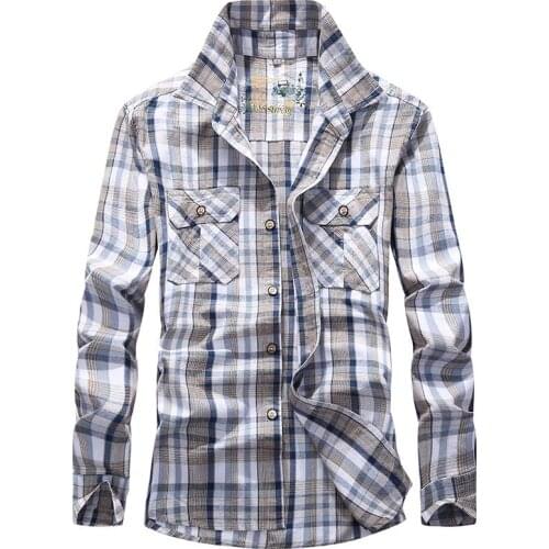 Spring Autumn Plaid Striped Shirt Men Classic Cotton Casual Long Sleeve Shirt Casual Blouse Male Clothes