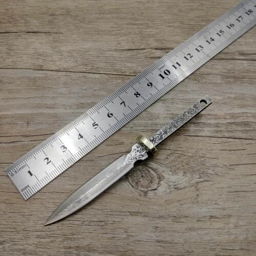 DIY Semi-finished Damascus Steel Integrated Steel Handle Pu'er Tea Knife With Brass Head