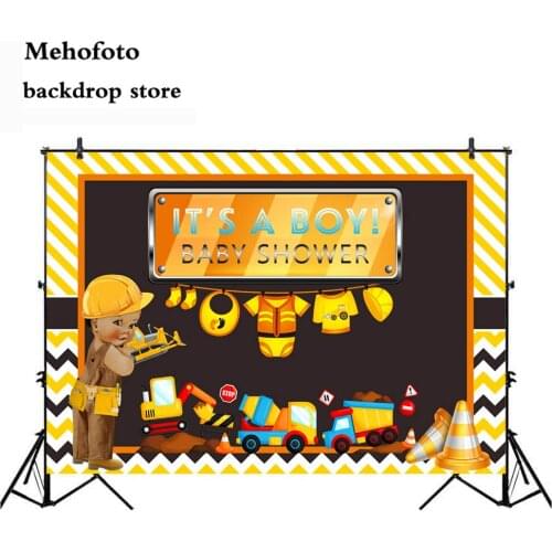 MEHOFOTO Baby Shower Newborn Architect Construction Photography Backdrop Birthday Party Decoration Supplies Crane Excavator 173