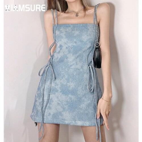 IAMSURE Tie Dye Printed Bright Silk Summer Dress Party Night Clubwear Sexy Slim Sleeveless Camis Mini Dresses For Women 2021 Y2K