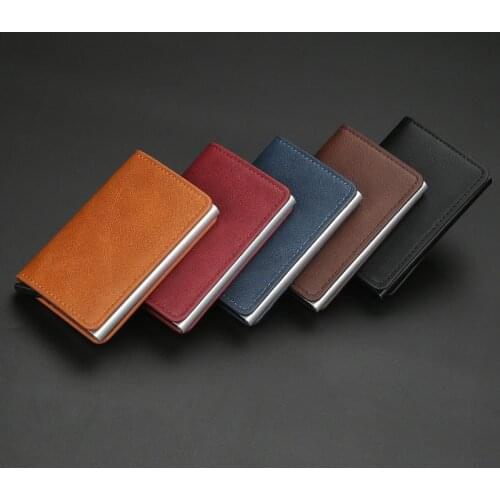 Credit Card Holder Men Slim Anti Protect Travel Aluminium Bag Crazy PU Leather Bank Cardholder Women Rfid Wallet Case Porte Cart