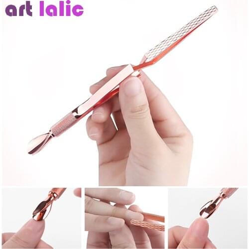 2 Way Rose gold Stainless Steel Cuticle Pusher Nail Gel Tips Sculpting Shaping Tweezers Nail Art Clip Manicure Tools Nail Form