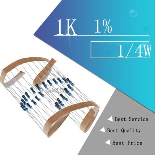 100pcs 1K ohm 1/4W Metal film resistor 1