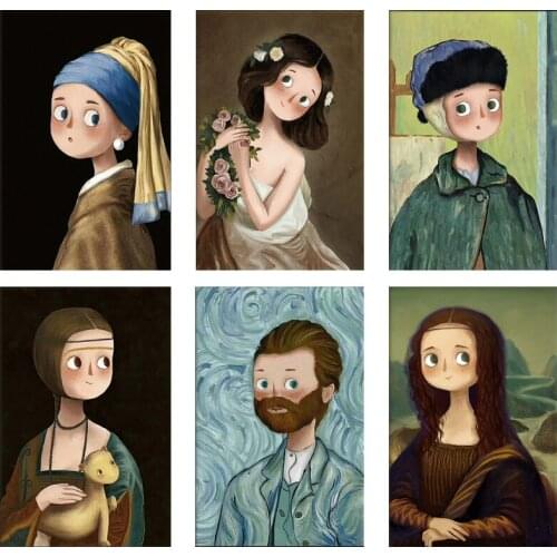 Cute And Funny Retro Famous Painting Mona Lisa poster Wall Art Canvas Painting Nordic Mural Home Decoration living room bedroom