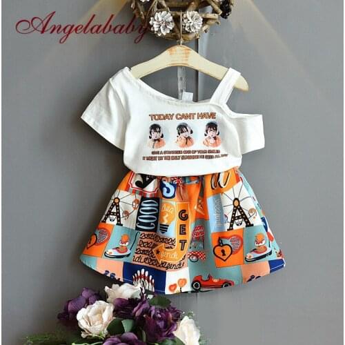 Girls Summer Cute Clothing Sets Printing Off Shoulder Top+Skirt 2pcs For Children Toddler Kids Outfits Party Clothes