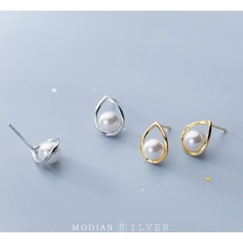 Modian Charm Drop Water Pearl Earring 100% 925 Sterling Silver Fashion Elegant Stud Earrings For Women Wedding Statement Jewelry
