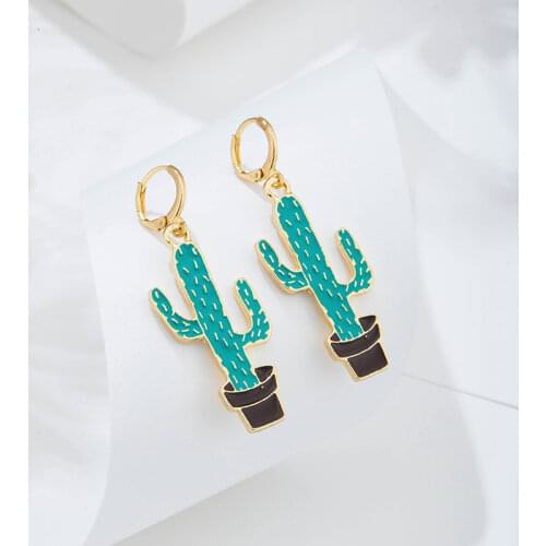 Fashion Geometric Plant Drop Earrings Female Jewelry Boho Retro Colorful Cute Cactus Dropping Oil Alloy Earrings for Women Girls
