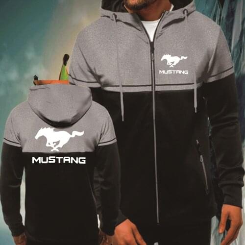 Casual Mens Jacket Mustang Car Logo Printing Spring Autumn Splicing Mens Zip Jacket High Quality Cotton Mens clothes