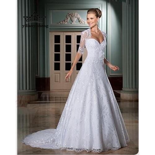 A line Elegant Sweetheart Cheap Bridal Dresses vestido de noiva robe de mariage Half Sleeve Lace Wedding Dresses 2015