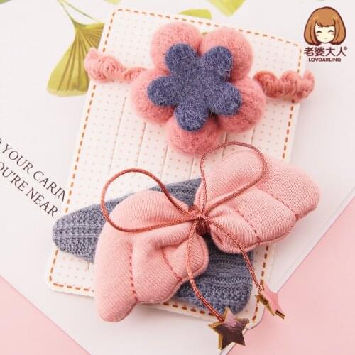 Autumn and Winter Wool Korean Princess Original Design Angel Wings Hairpin BB Clip Pumpkin Flower Hair Ring