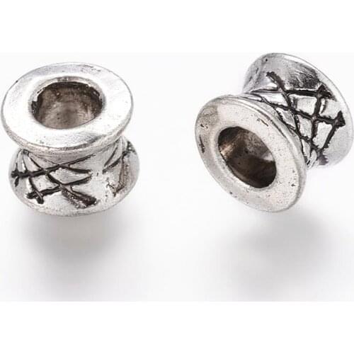 Pandahall 50pcs Column Beads Loose Spacer Beads Charm for Jewelry Bracelet Necklace Making DIY Antique Silver Color 7x5mm