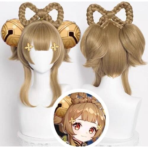 Genshin Impact YAOYAO Cosplay Wig Ponytails Braided Short Hair Brown Heat Resistant Synthetic Christmas Game Role Play Adult
