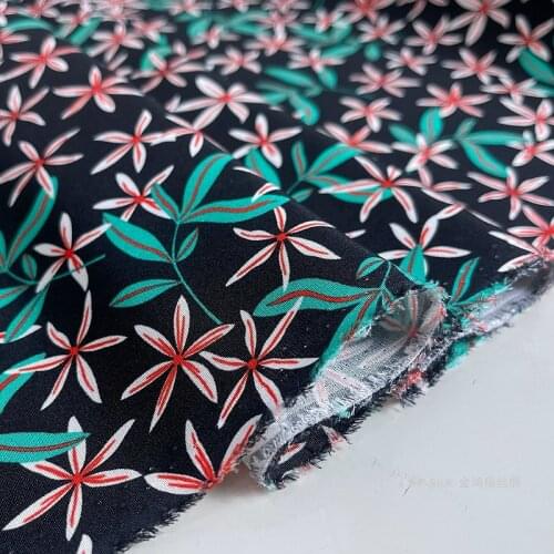1 Meter Heavy Silk Printing Fabric Dress Cheongsam 28 Mum Stretch Heavy Crepe Black Sun Flower