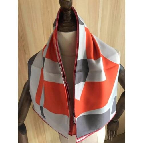 2021 New Arrival Fashion Elegant orange 100% silk scarf 90*90 cm square shawl twill wrap for women lady girl