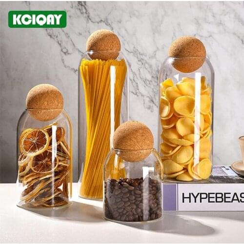 Transparent Lead-free Glass Bottle With Ball Cork Lid Sealed Glass Storage Jar Container For Tea Coffee Spice Sugar Cereal Snack