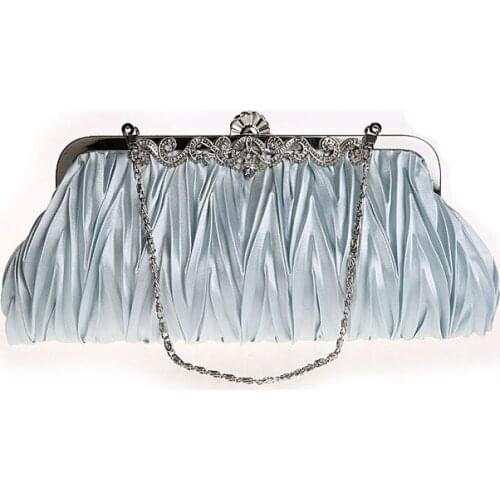 Silver Chinese Womens Satin Clutch handbag Wedding Evening Bag Party Purse Makeup Bag Free Shipping 7385-F