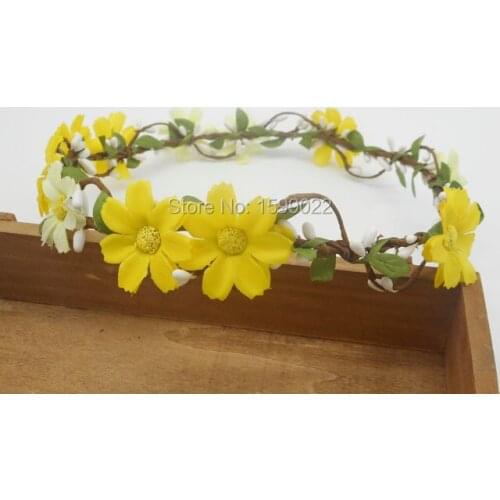 Wedding Bridesmaid Flower Halo Daisy Headband Yellow Ivory Delicate Floral Hairpiece Whimsical Fresh Color Rave Party Headwear