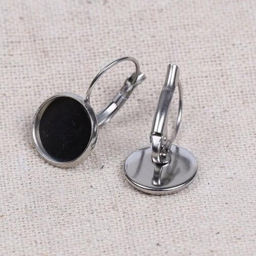 Onwear 20pcs 10mm 12mm 14mm stainless steel cabochon earring base blank lever back earrings bezel for diy jewelry making