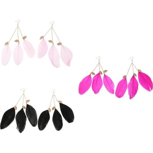 Women Bohemian Feather Earrings Fringe Drop Dangle Stud Earring Jewelry Gift
