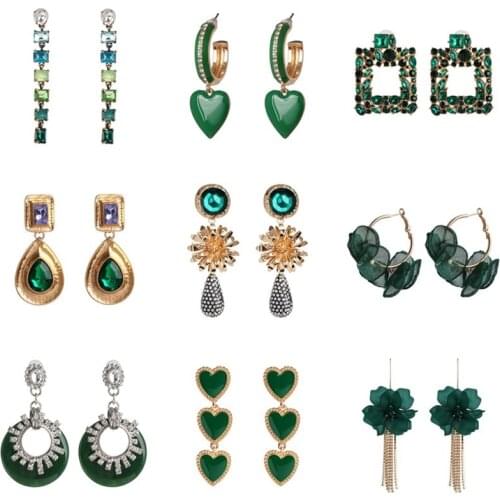 Juran Brand 35 Style Crystal Earrings Dangles Long Earrings Women Green CZ Zircon Earring Brincos Boucle D'oreille Jewelry Gifts