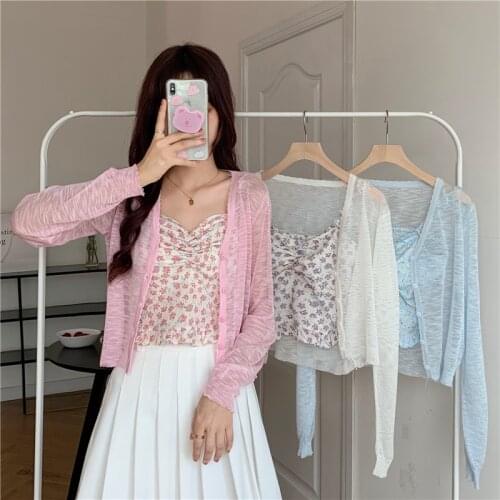 Cardigan Thin Section Long-sleeved Sweater Women Summer New Style Korean Loose Wild Casual Short Top Trend