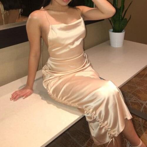 Sexy Dress Waist Tight Adjustable Spaghetti Straps Ruched Drawstring Summer Female Solid Color Mini Sling Dress for Women 2021